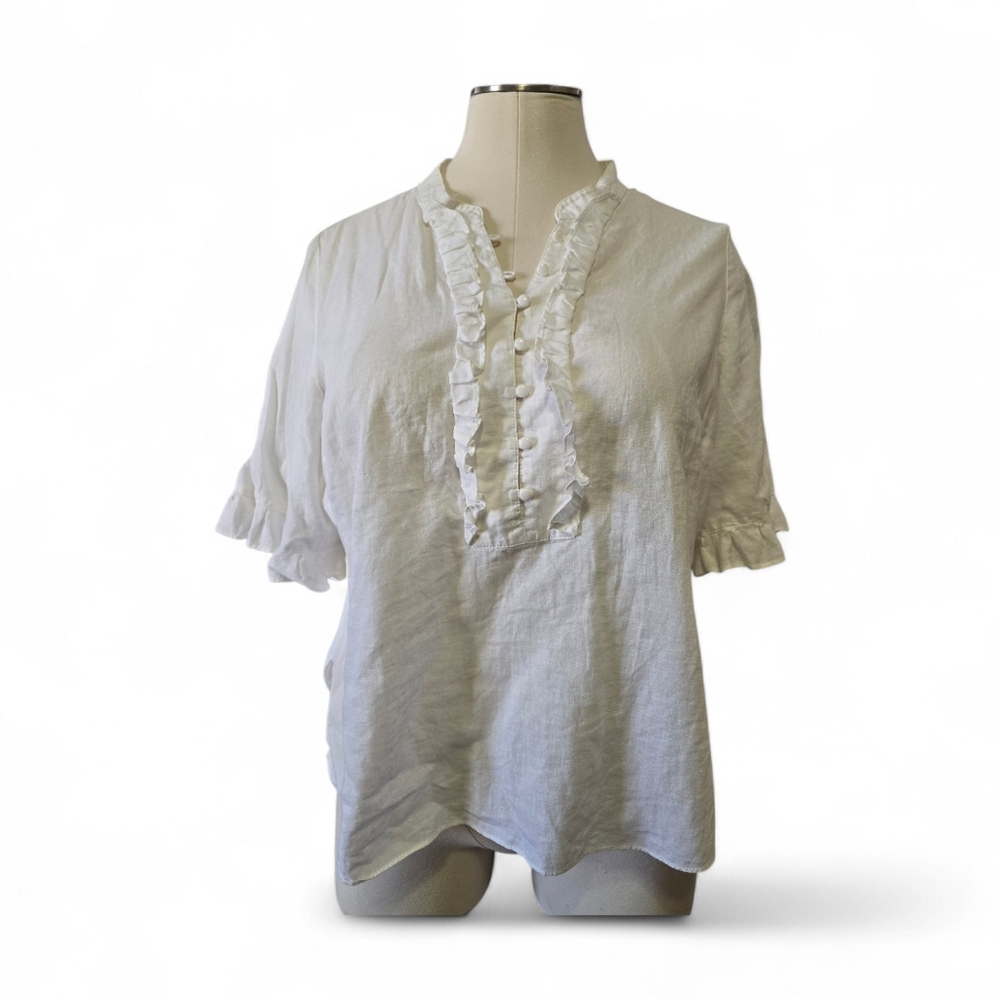 Lane Bryant White Ruffle Trim Blouse
